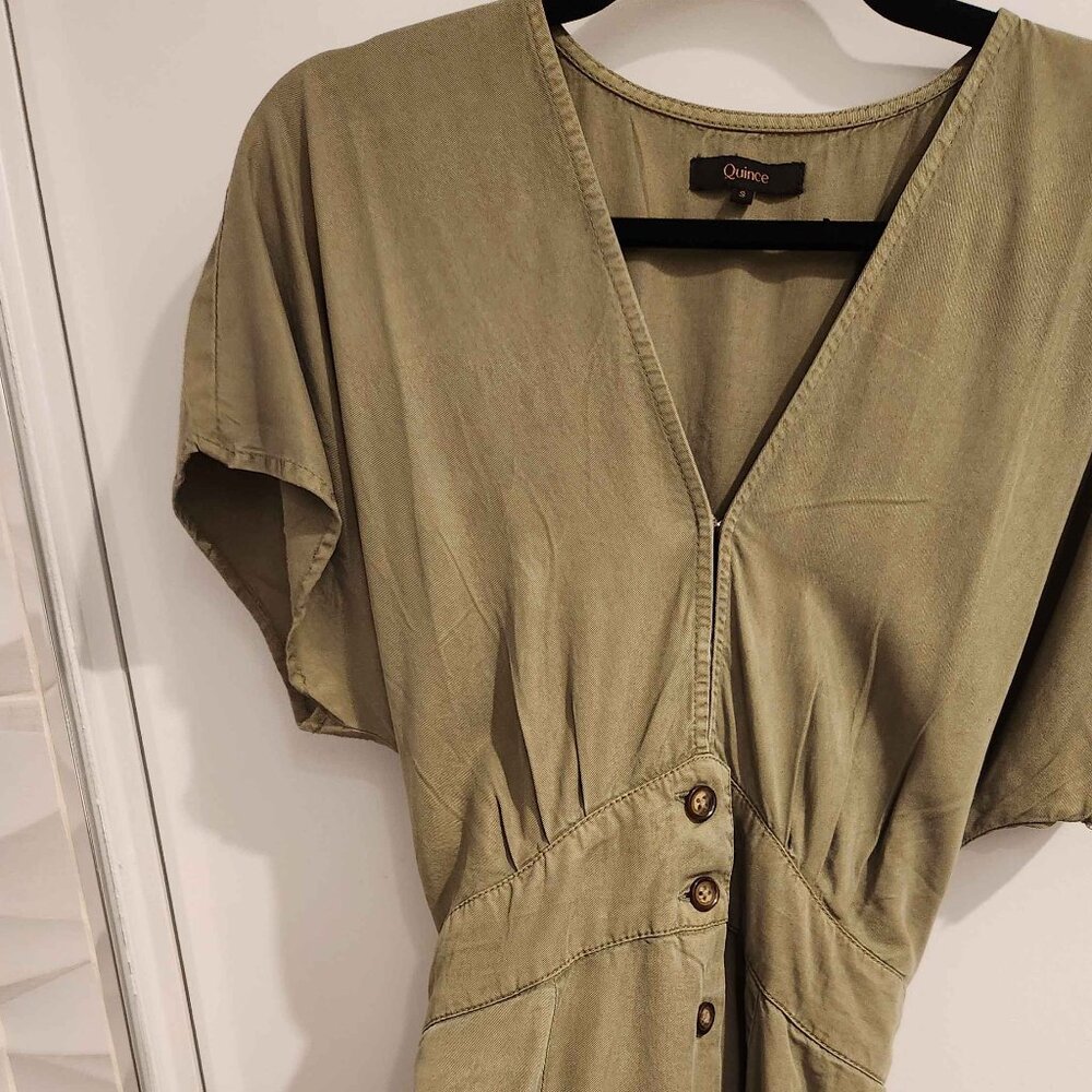 Quince Vintage Wash Tensel Button Front Dress in Olive
